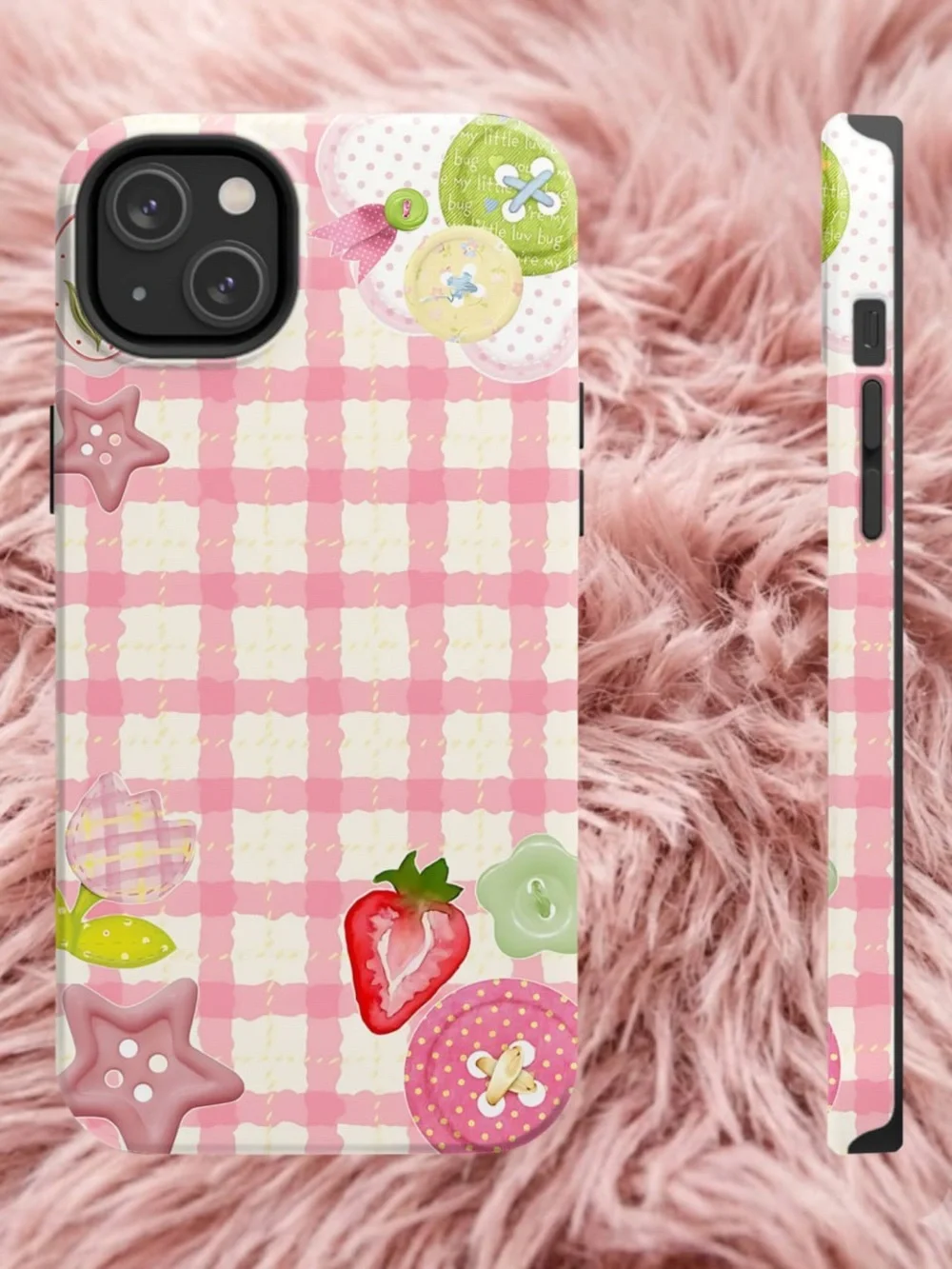 Cute Pink Plaid Strawberry Phone Case - Unbranded